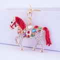 Portachiavi creativo a forma di cavallo con strass colorati e lega d'oro lucido - Rosso