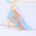Portachiavi scarpa con tacco azzurro con strass luccicanti e finiture dorate - 13.4x6.5cm / Blu