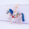 Portachiavi creativo a forma di cavallo con strass colorati e finitura dorata - Blu
