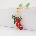 Porte-clés botte de Noël étincelant avec émail rouge et strass pour sac à main - 13.4x6.5cm / Rouge