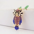 Colorful rhinestone owl keychain pendant with purple and blue enamel on gold-tone alloy - Purple