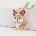 Süßer goldener Corgi Schlüsselanhänger mit weißer Emaille und rosa Strasssteinen - 13.4*6.5CM / Rosa