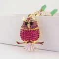 Sparkling owl keychain with purple rhinestones on golden branch for handbag accessory - Weight 50.1g, Length 13.4*Width 6.5CM / Purple