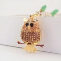 Exquisite gold owl keychain with gradient crystals on a branch for women's handbag accessory - Weight 50.1g, Length 13.4*Width 6.5CM / Gold