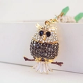 Cute golden owl keychain with dark grey rhinestones on branch for women handbags - Weight 50.1g, Length 13.4*Width 6.5CM / Black