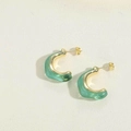 Pendientes vintage en forma de C de resina dorada y acabado verde esmeralda - Verde Claro (MA1-8)