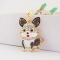 Funkelnder Corgi-Schlüsselanhänger mit weißen und grünen Strasssteinen und Karabiner - 13.4*6.5CM / Grau