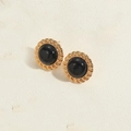 Vintage Goldene Ohrringe mit gedrehtem Rand und rundem schwarzem Edelstein Retro-Stil - Schwarz