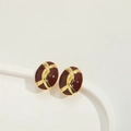 Orecchini a perno ovali vintage in oro con smalto bordeaux e dettaglio nodo centrale - Marrone (Oro) (MA1-6)