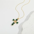 Elegant gold necklace featuring a cross pendant with green heart stones and Mary emblem - Green (XL3175)