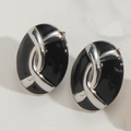 Orecchini ovali moderni con avvolgimento in metallo argento e smalto nero - Nero (Argento) (MA1-6)