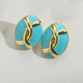 Eleganti orecchini a perno ovali con smalto verde brillante e accenti in metallo dorato - Blu Lago (Oro) (MA1-6)