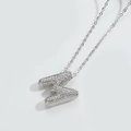 Silver gothic letter Z pendant necklace with sparkling cubic zirconia pavé setting - Letter M