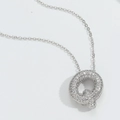Modern silver letter Q necklace with shimmering crystal pavé pendant on a fine link chain - Letter Q