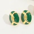Orecchini ovali vintage in smalto verde scuro con design a croce dorata e finitura lucida - Verde (Oro) (MA1-6)