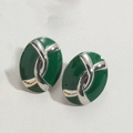 Orecchini a perno ovali in smalto verde scuro con design incrociato in argento - Verde (Argento) (MA1-6)