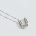 Gothic style silver letter U pendant necklace with sparkling cubic zirconia pavé - Letter U