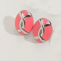 Eleganti orecchini ovali a perno con smalto rosa e design a nodo in metallo argento - Rosa Rosso (Argento) (MA1-6)
