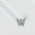 Personalized gothic W letter pendant necklace with silver finish and micro pavé zircons - Letter W