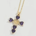 Cross pendant necklace with purple heart zircons and gold Virgin Mary relief on O-chain - Purple (XL3175 Purple)