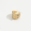 Fünfschichtiger vergoldeter offener Ring mit mehrreihigem Zirkonia-Steinbesatz - Hellweiß Zirkonia Stil (JZ0604-2)