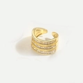 Dreilagiger vergoldeter offener Ring mit funkelnden Reihen aus quadratischem Zirkonia - Dreilagiger Weißer Zirkonia Stil (JZ0604-3)