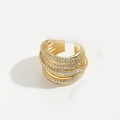 Goldener mehrlagiger offener Ring mit funkelnder Zirkon-Pave-Fassung für Damen - Mehrlagiger Weißer Zirkonia Stil (Groß) (JZ0616-1)