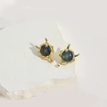 Vintage gold copper devil eye stud earrings with navy blue resin swirls for women - Blue and Black Evil Eye (MA1-4)
