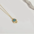 Vintage 14K gold plated evil eye pendant necklace with blue eye and eyelash detail - Eight-pointed Star Evil Eye (XL3642-2)