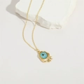 14K gold plated evil eye pendant necklace with blue resin eye and eyelash design - Multilayer Evil Eye (XL3642-1)