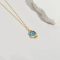 Vintage 14K gold plated evil eye pendant necklace with resin eyelashes and gold chain - Sea Blue Evil Eye (XL3642-3)