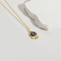 Retro 14K gold-plated choker with deep blue resin evil eye pendant and eyelash design - Blue Black Evil Eye (XL3642-4)