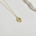 14K gold plated Evil Eye resin necklace with vintage eyelash design on stone background - Blue Yellow Evil Eye (XL3642)