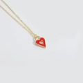 Gothic style gold chain necklace featuring a red hollow heart pendant for women - Gold Necklace Red Heart Pendant / Red Heart