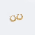 Pendientes de aro abiertos de oro estilo vintage francés con relieve de bambú texturizado - Estilo de Patrón (ES2755-3)