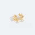 Pendientes vintage de estilo francés con hojas doradas y colgantes de perlas blancas - Estilo de Hoja de Perla Artificial (ES2755-5)