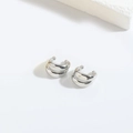 Minimalist silver spherical ear cuffs with a double-layered polished mirror finish - Polished Style (ES2725-2) / Plain Silver