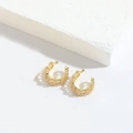 Minimalist gold C-shaped ear cuffs with sparkling pavé zircons for a luxury look - Full Zirconia Style (ES2725-3) / Iced Out Gold