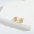 Minimalist gold pave-set zircon stud earrings with stylish circular disc design - Round Pave Zirconia Gold