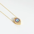 Vintage golden O-chain necklace with a blue evil eye pendant and sparkling crystals - Purple