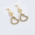 Romantic gold drop earrings with heart frame and cubic zirconia in pave setting - Hollow Heart (Gold)
