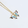 Golden butterfly pendant necklace with pink blue and black marbled enamel inlay - Butterfly Design / Black Pink Blue Butterfly