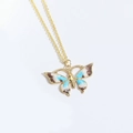 Golden butterfly pendant necklace with blue and white enamel wing details - Butterfly Design / Blue Pink Brown Butterfly