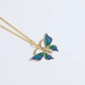 Goldene Schmetterlingskette mit blau-grünem Farbverlauf und feiner Gliederkette - Blau Schmetterling (XL3623)