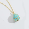 Exquisite sky blue enamel egg pendant necklace with gold floral vine patterns - Blue