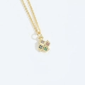 Golden windmill necklace featuring a puzzle square pendant with colorful zircon stones - Little Windmill