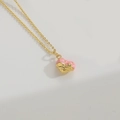 Minimalist gold chain necklace with pink heart pendant featuring glitter finish - Pink Cupcake (XL3425-5)