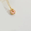 Pink glitter enamel donut pendant necklace with gold bow on a dainty chain link - Pink Donut (XL3425-6)