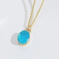 Elegantes Goldhalsband mit einem minimalistischen ovalen blauen Zirkonia-Anhänger - Himmelblau