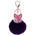 Close-up of pink rhinestone fox head with white pearls and soft black faux fur pompom - Pink Fox Head + Black Fur Ball